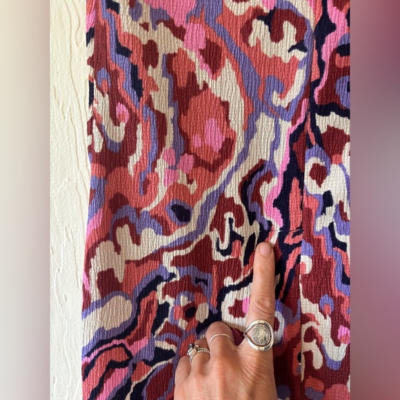 ba&sh Pleated Midi Multicolour Printed Textured Crepe Crinkle Short Sleeve Dress - Picture 9 of 17